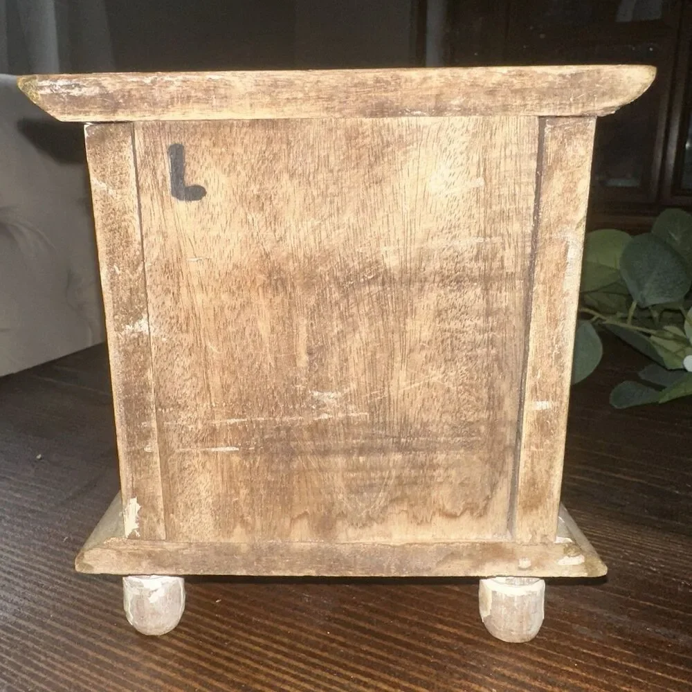 Small Rustic Weathered Shabby Chic Wooden Jewelry Spice Box 3 Drawers Beige Blue